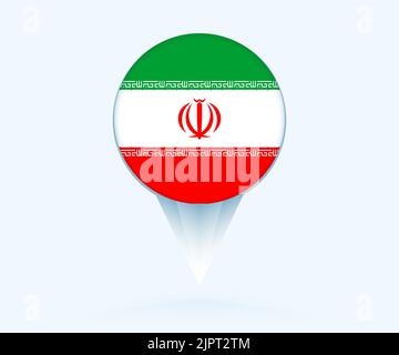 Map pointer with flag of Iran. Vector flag sign on blue background. Stock Vector