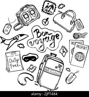 suitcase Luggage Vintage hand drawn cute vector line art illustration Stock  Vector