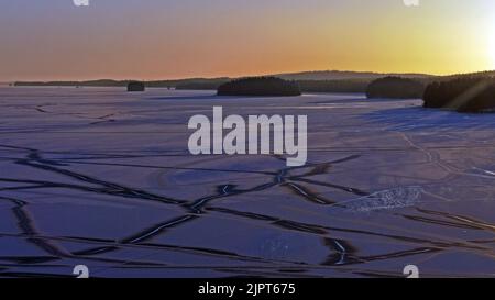 Suvasvesi lake freezing over. From Vehmersalmi bridge, Kuopio, Finland, 2019-12-28 11:04 +02. Stock Photo