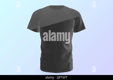 T shirt. Black realistic t-shirt. Background with gradient color. Front view of the garment. Space to write. Illustration. 3D illustration. Stock Photo