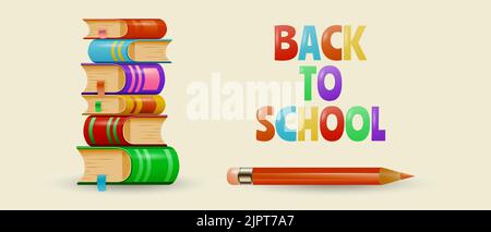 School banner with books and pencil. Back to school background. Vector illustration. Stock Vector