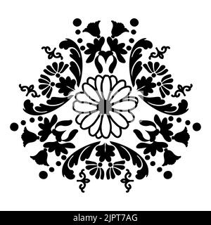 Black and white floral ornament.Damask pattern element. Vector illustration for laser cutting, tattoo, marquetry, logo for yoga, icons, lace. Stock Vector