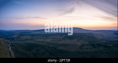 Sunset over Cray Reservoir from a drone, Brecon Beacons, Wales, England Stock Photo