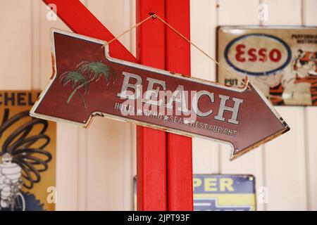 Signs and various souvenirs in a souvenir shop. Stock Photo