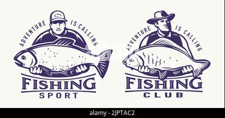 Fisherman holding big fish in hands illustration Stock Vector Image & Art -  Alamy