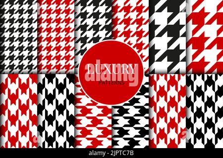 Houndstooth patterns set. Fabric background. Classical checkered textile collection Stock Vector