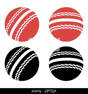 Set of Cricket ball icon with shadow, equipment element closeup design, sport object vector illustration . Stock Vector