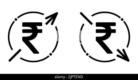 Set of cost symbol rupee increase and decrease icon. Money vector symbol isolated on background . Stock Vector