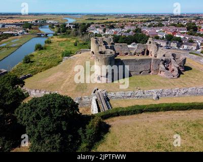 Aerial view of the medieval ruins of Rhuddlan Castle in Denbighshire, North Wales. Dates fron 1277. Stock Photo