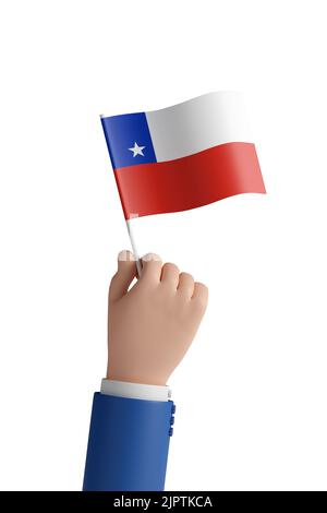 Cartoon hand with the flag of Chile isolated on white background. 3d illustration. Stock Photo