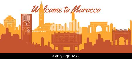 Morocco famous landmarks by silhouette style,vector illustration Stock Vector