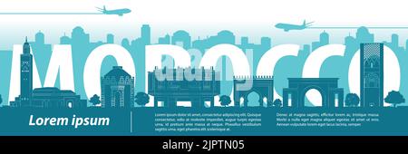 Morocco famous landmarks by silhouette style,vector illustration Stock Vector