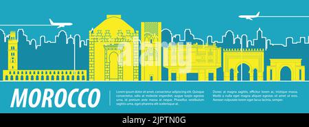 Morocco famous landmarks by silhouette style,vector illustration Stock Vector