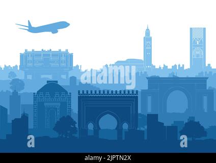 Morocco famous landmarks by silhouette style,vector illustration Stock Vector