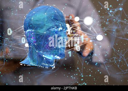 A Digital cyberspace with particles and Digital data network connection Stock Photo