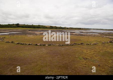 Stithians, Cornwall, UK. 20th Aug 2022. Cornwall drought bans hose pipes on 23 August. Stithians Reservoir is a reservoir situated just under a mile to the west of the village of Stithians, Cornwall, England, UK. According to South West Water, the level of the reservoir on 10 July was 57% of its capacity. Credit: kathleen white/Alamy Live News Stock Photo