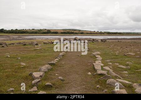 Stithians, Cornwall, UK. 20th Aug 2022. Cornwall drought bans hose pipes on 23 August. Stithians Reservoir is a reservoir situated just under a mile to the west of the village of Stithians, Cornwall, England, UK. According to South West Water, the level of the reservoir on 10 July was 57% of its capacity. Credit: kathleen white/Alamy Live News Stock Photo