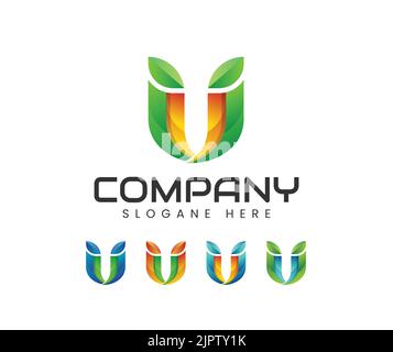Modern u leaf logo design. Letter U leaf logo design template. Universal vector icon. Modern logotype symbol Stock Vector