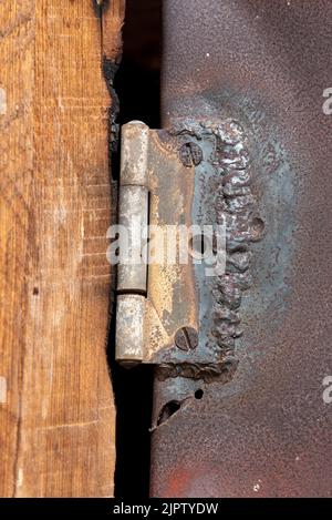 Welded door hinge, Anderson Bottom, Canyonlands National Park, Utah. Stock Photo