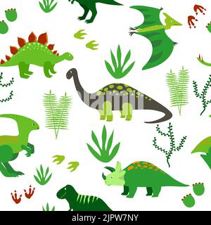 Cute dinosaurs seamless pattern. Vector background with cartoon dinosaurs Stock Vector