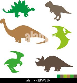 Cute dinosaurs silhouettes set. Collection of dino isolated on white background. Vector illustration Stock Vector