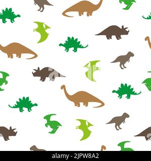 Dinosaurs seamless pattern. Silhouettes of dinosaurs isolated on white background. Vector wallpaper Stock Vector