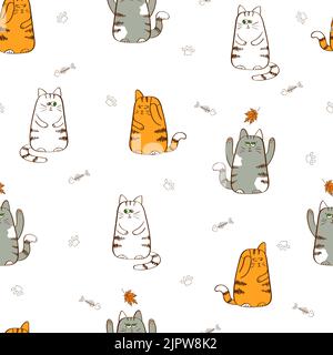 Cute cats seamless pattern. Hand drawn kittens. Vector background with funny cats isolated on white Stock Vector