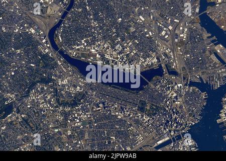 View of the Boston metropolitan area and the Charles River, in Massachusetts, United States, July 13, 2022, from Earth Orbit.  Credit: Bob Hines/NASA/Alamy Live News Stock Photo