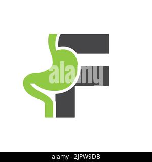 Letter F Minimal Stomach Logo Design for Medical and Healthcare Symbol Vector Template Stock Vector