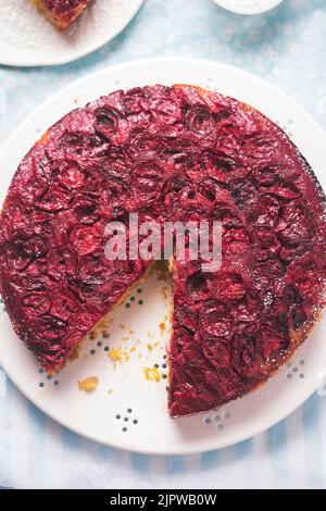 Cherry almond and honey upside down cake Stock Photo