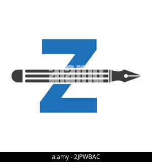 Letter Z with Pencil Logo Design Concept for Designer Logotype Architects Logo Vector Template Stock Vector