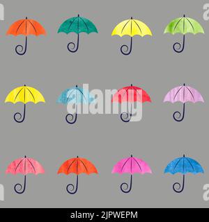 Cute umbrellas set vector illustration. Cartoon isolated funny faces of ...