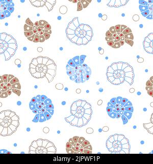 Shell seamless pattern. Vector background with cute doodle shells isolated on white Stock Vector
