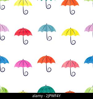 Colorful watercolor umbrellas seamless pattern. Vector background with abstract umbrellas isolated on white Stock Vector
