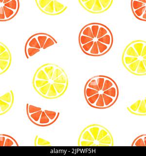 Watercolor citrus seamless pattern. Vector background with watercolor slices of lemons and oranges Stock Vector