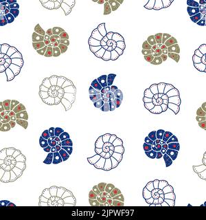 Shell seamless pattern. Vector background with doodle seashells isolated on white Stock Vector