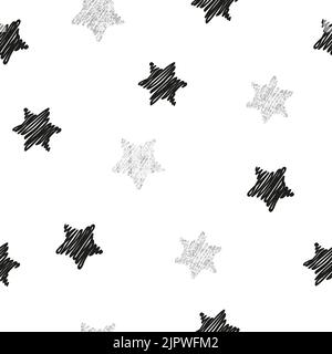 Seamless pattern with black and silver stars. Hand drawn stars isolated on white. Vector background Stock Vector