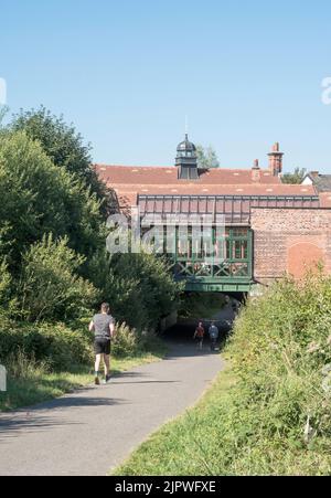 Levenshulme South railway station, now a cycle café and bar above the Fallowfield Loop cycle path, in Manchester, England, UK Stock Photo