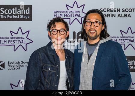 Edinburgh, Scotland, UK, 17th August 2022. After Yang European premiere: at Edinburgh International Film Festival at Vue Omni with cast member Justin H. Min who plays an android and Director Kogonada. Credit: Sally Anderson/Alamy Live News Stock Photo