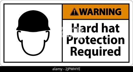 Warning Hard Hat Protection Required Sign On White Background Stock Vector