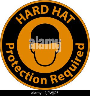 Warning Hard Hat Protection Required Sign On White Background Stock Vector