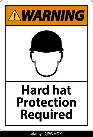 Warning Hard Hat Protection Required Sign On White Background Stock Vector