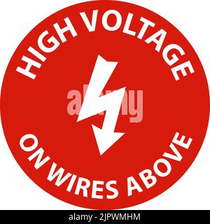 High Voltage On Wires Above Sign On White Background Stock Vector