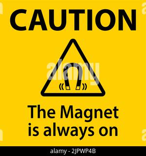 Caution magnet is always sign on white background Stock Vector