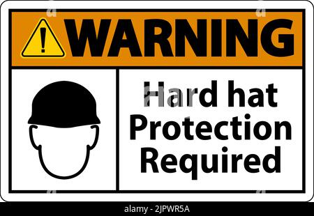 Warning Hard Hat Protection Required Sign On White Background Stock Vector