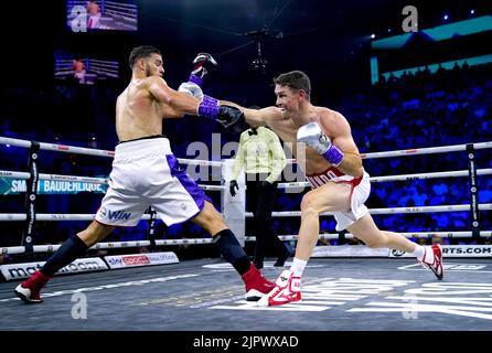 Callum Smith (right) in action against Mathieu Bauderlique during their Final Eliminator for the WBC Super-Middleweight Title fight at the King Abdullah Sport City Stadium in Jeddah, Saudi Arabia. Picture date: Saturday August 20, 2022. Stock Photo