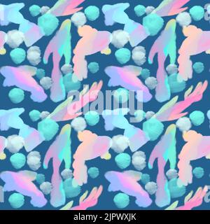 Seamless pattern with abstract fish. Magic background with mermaid scale and watercolor effect. Wrapping paper, package, wallpaper. Stock Photo