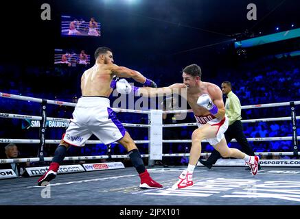 Callum Smith (right) in action against Mathieu Bauderlique during their Final Eliminator for the WBC Super-Middleweight Title fight at the King Abdullah Sport City Stadium in Jeddah, Saudi Arabia. Picture date: Saturday August 20, 2022. Stock Photo