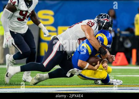 Los Angeles Rams quarterback John Wolford (13) throws during a NFL preseason  game against the Houston Texans, Friday, August 19, 2022, at SoFi Stadium  Stock Photo - Alamy