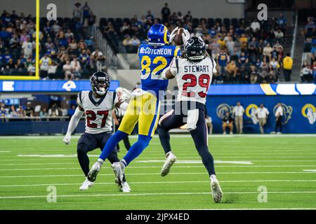 Wide receiver (82) Lance McCutcheon of the Los Angeles Rams warms up before  playing against the Los Angeles Chargers in a preseason NFL football game,  Saturday, Aug. 13, 2022, in Inglewood, Calif.